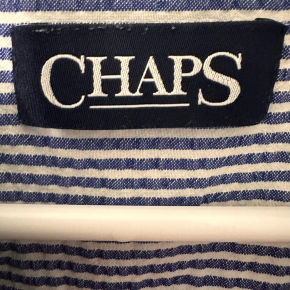 Chaps Blue Stripe Lobster Embroidered Casual Button Down Shirt Relaxed Fit - Picture 4 of 5